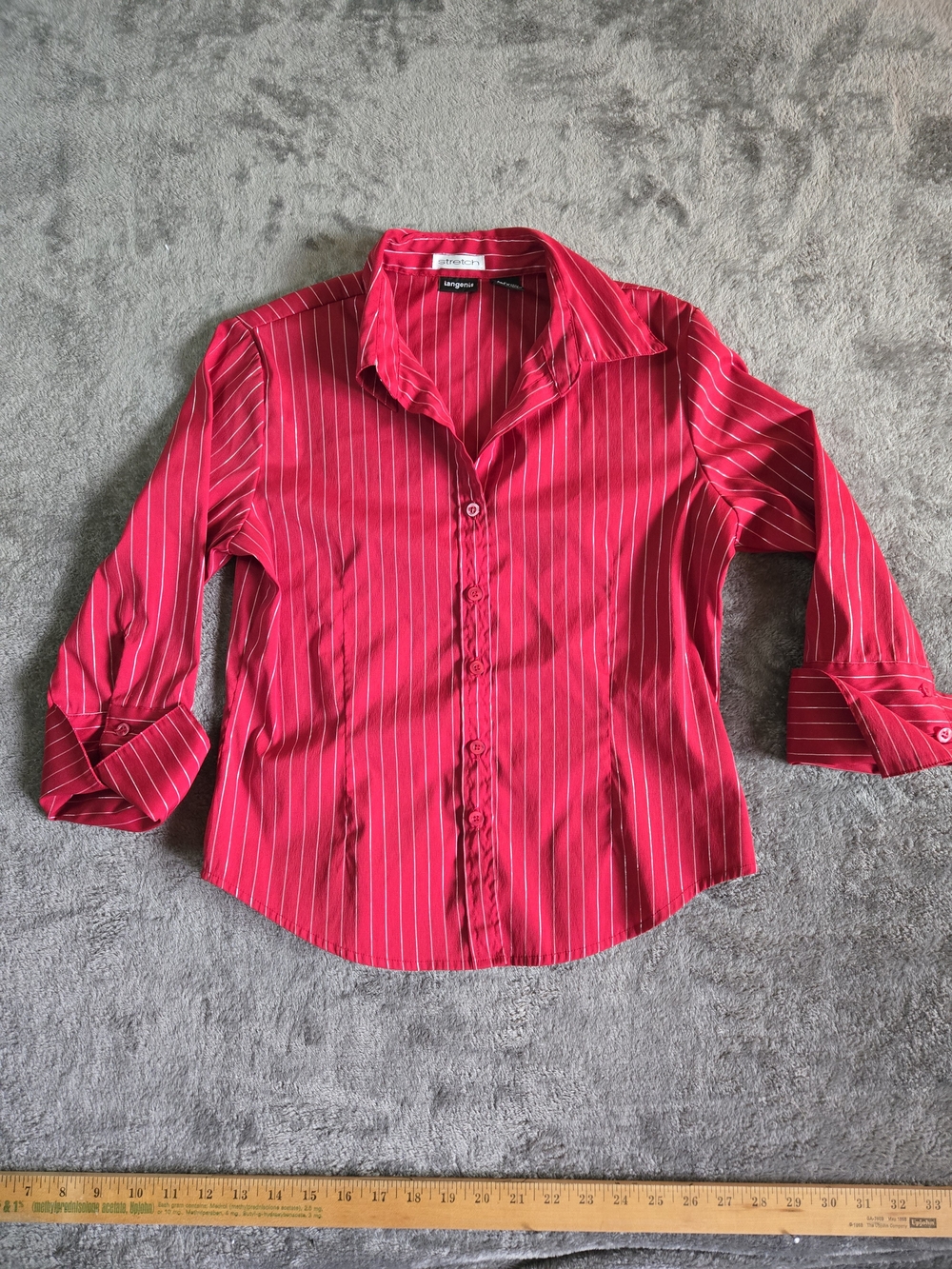 Tangenis Red & Silver Shimmer Pinstripe Stretch Button-Down Shirt - Size S